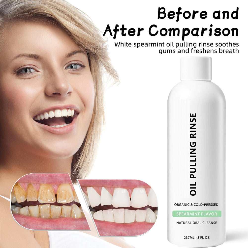 Natural coconut oil and peppermint illustration for Spearmint Oil Pulling Rinse