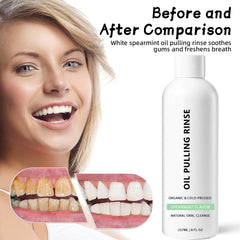 Natural coconut oil and peppermint illustration for Spearmint Oil Pulling Rinse