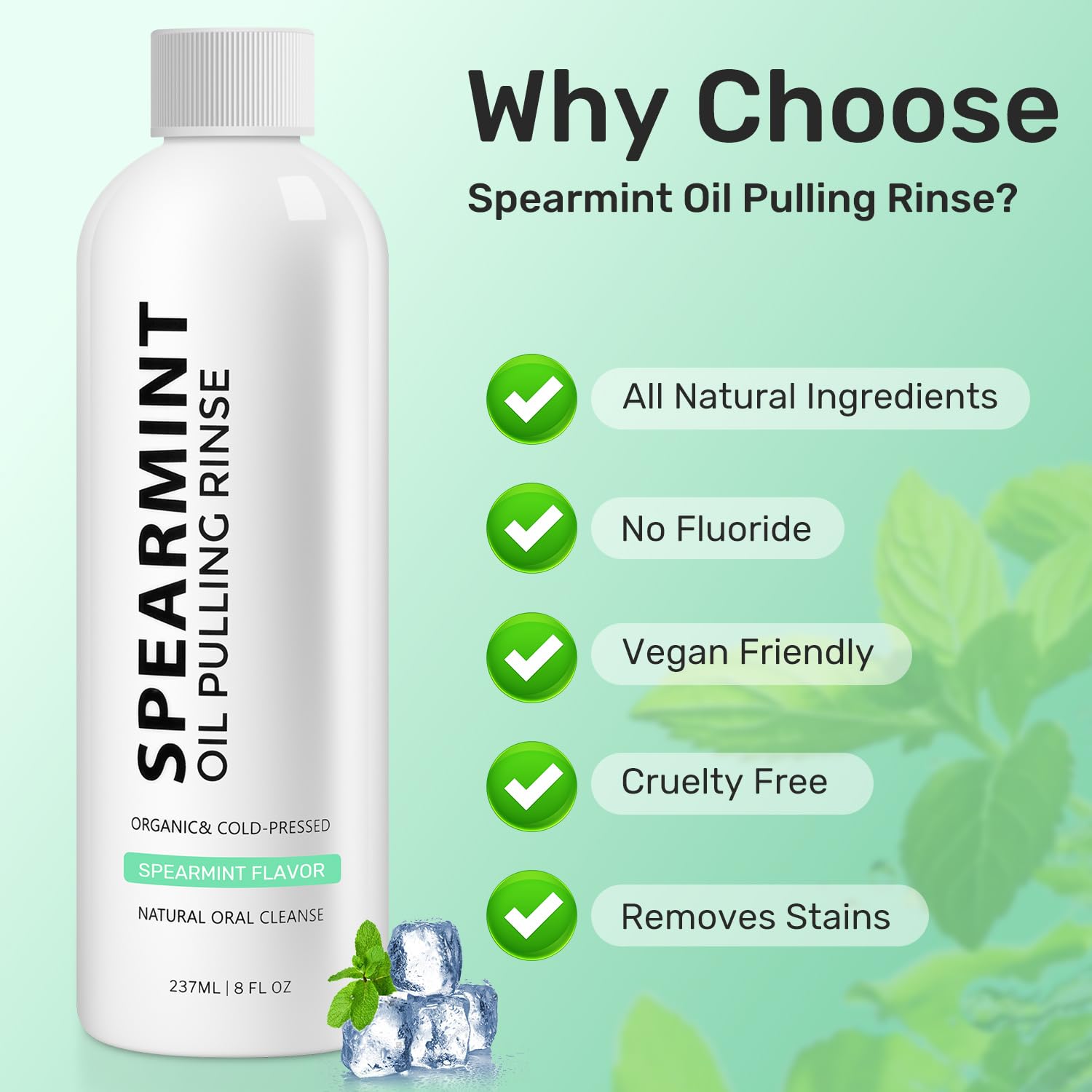 Organic coconut oil and spearmint ingredients