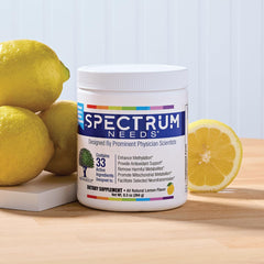Graphic illustrating 33 active ingredients in SpectrumNeeds Lemon