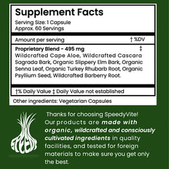 Front view of SpeedyVite Happy Colon bottle showing 60 vegan capsules