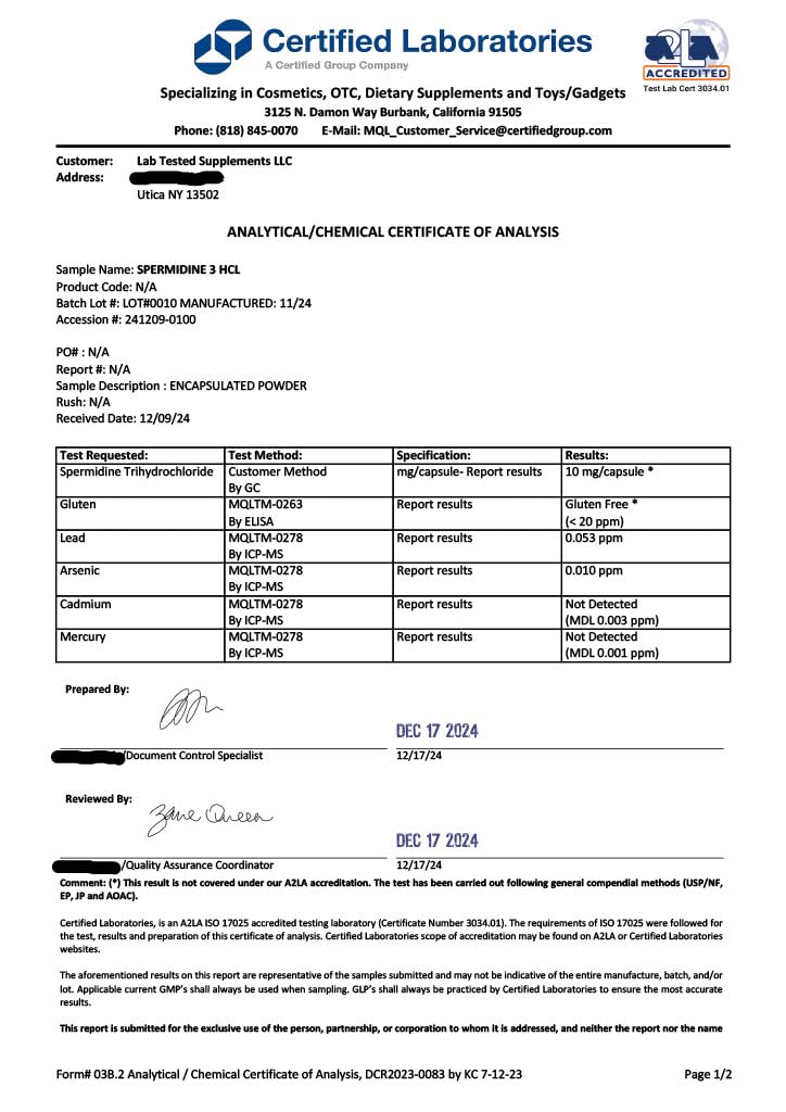 Product image of Spermidine 3HCl Trihydrochloride 120 capsules