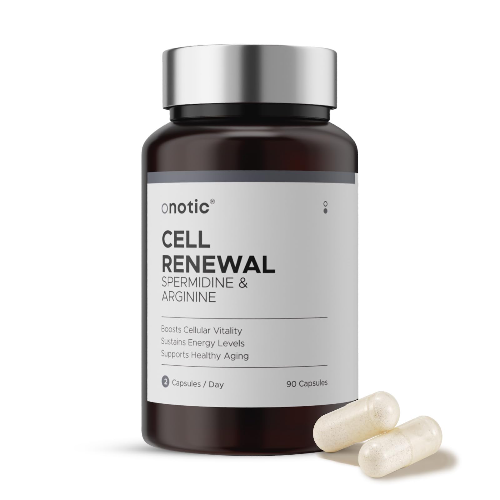 Bottle of Spermidine 90 capsules with 15 mg per serving label