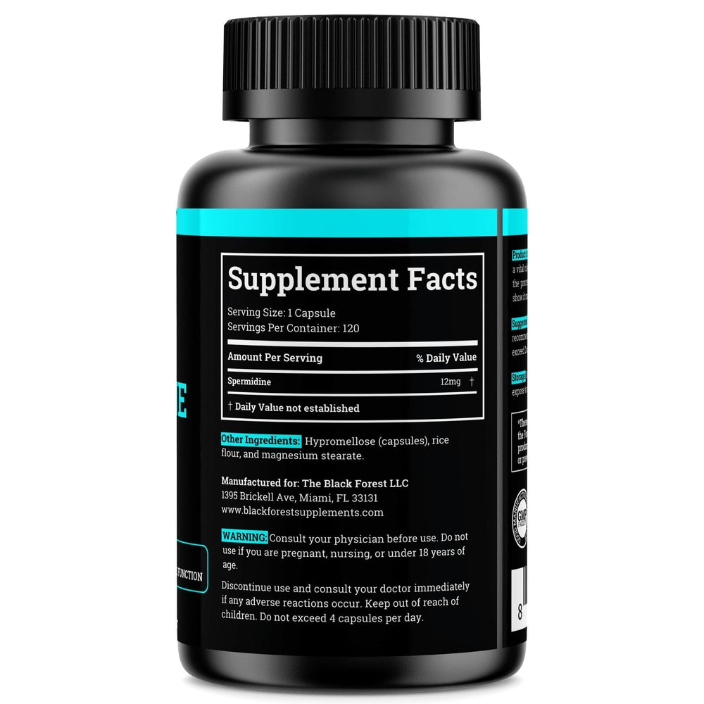Front view of spermidine supplement bottle