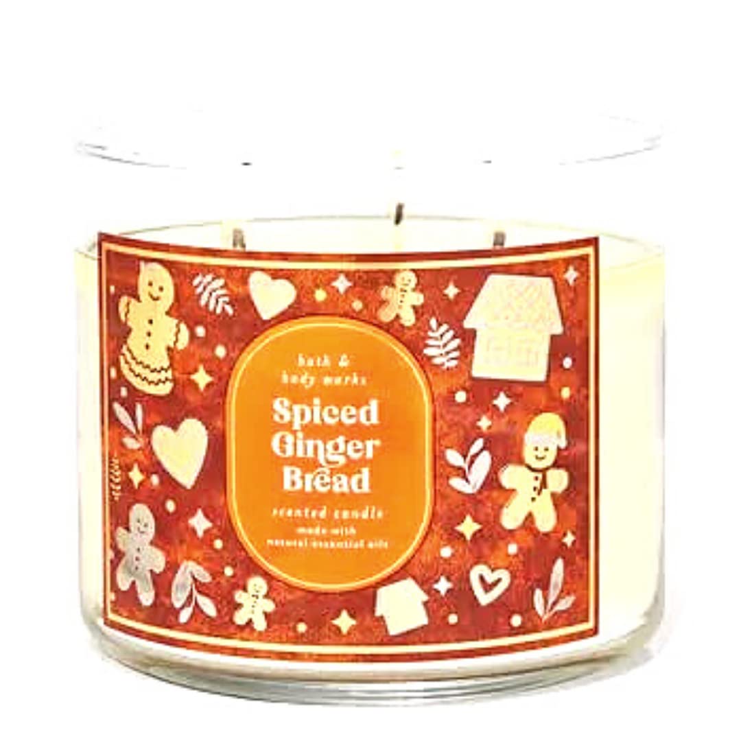 Spiced Gingerbread 3-Wick Candle 14.5 oz by Bath & Body Works White Barn with decorative lid
