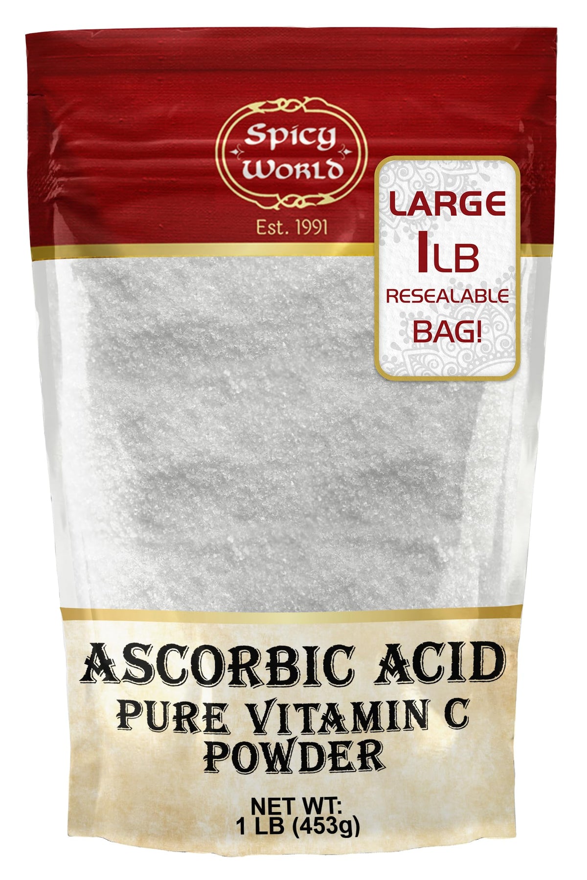 Spicy World Ascorbic Acid 1 lb bulk bag label