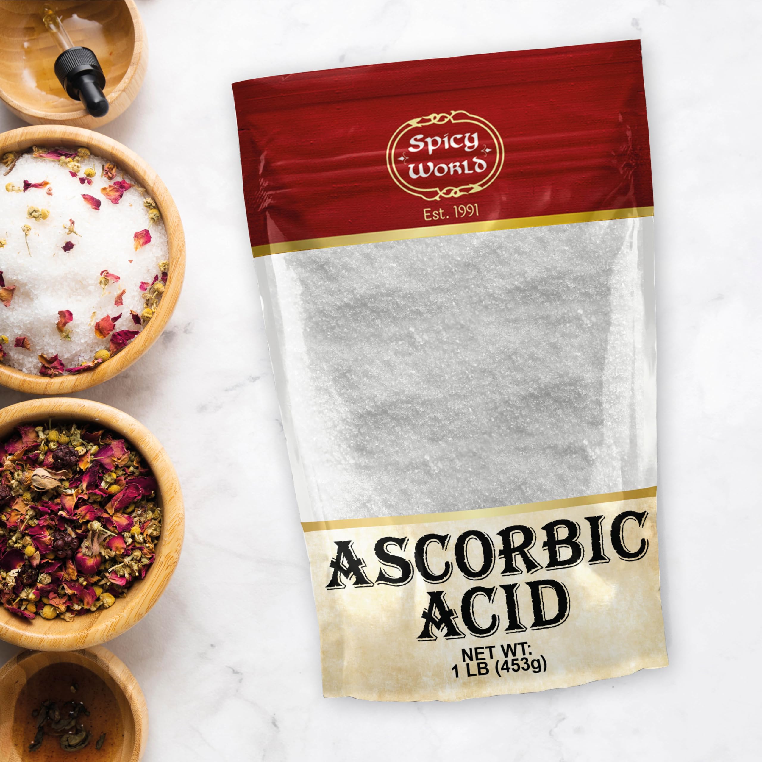 Ascorbic acid powder used in skincare formulation