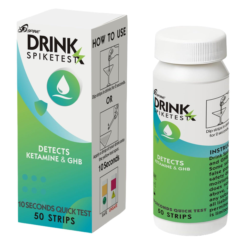 Spike Drink Test Strips bottle showing 50-count package