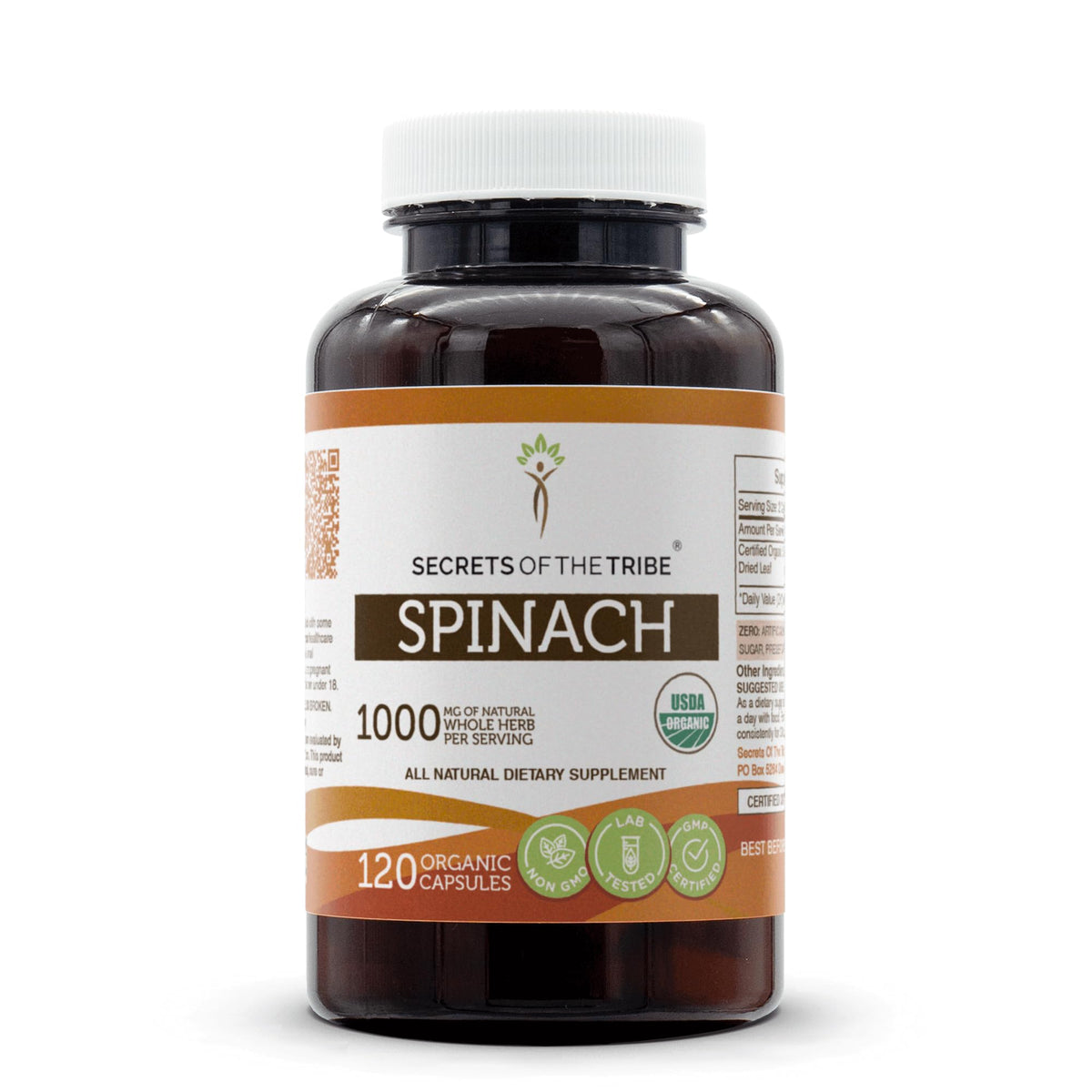 Secrets of the Tribe Spinach bottle with 120 capsules
