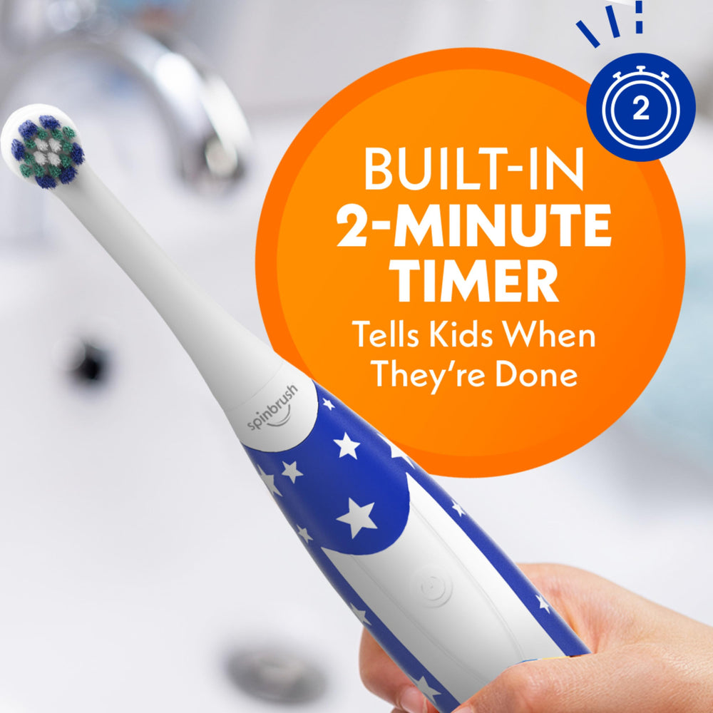 Glow in the dark handle of Spinbrush Kids electric toothbrush
