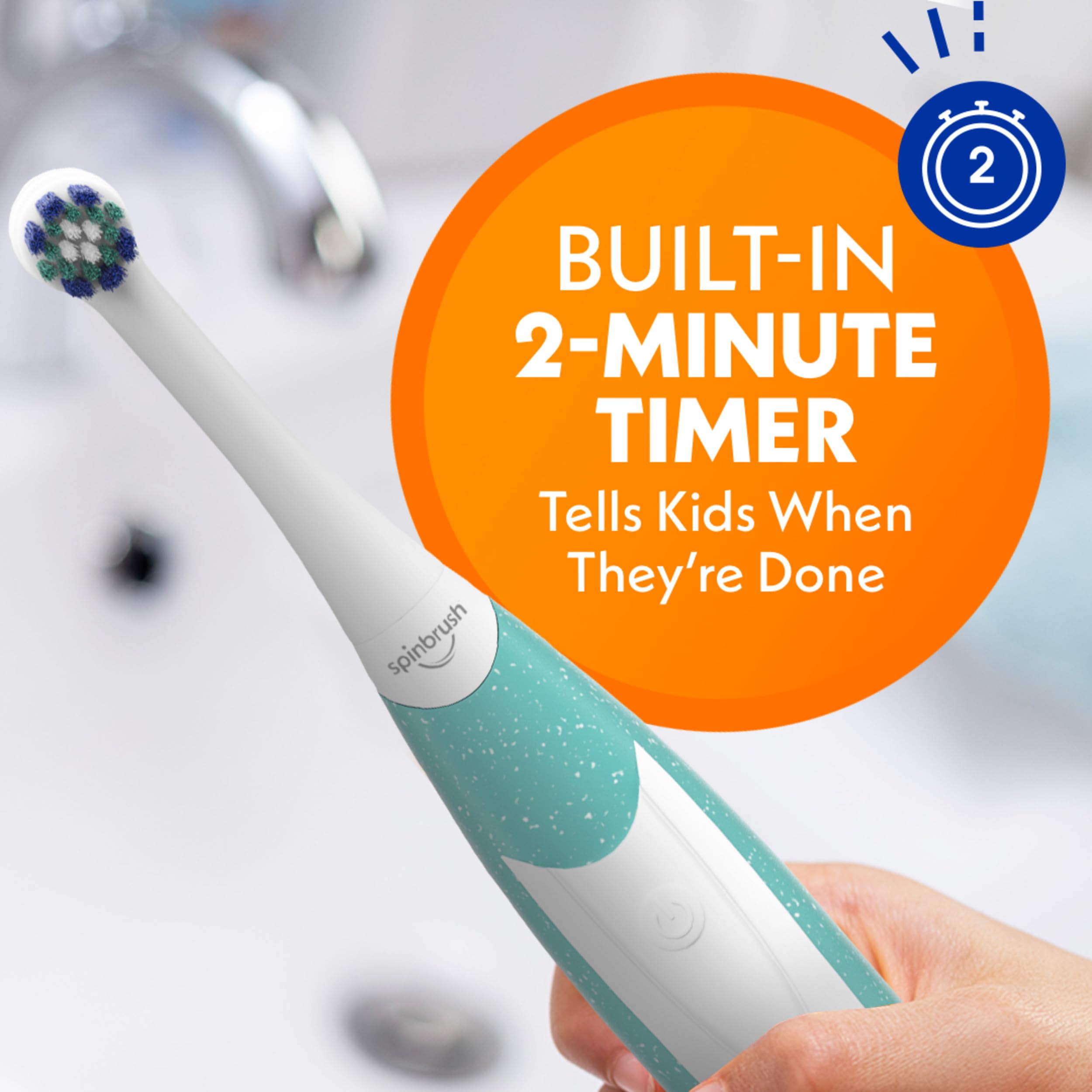 Battery compartment visible with batteries included for Spinbrush Kids Sparkle