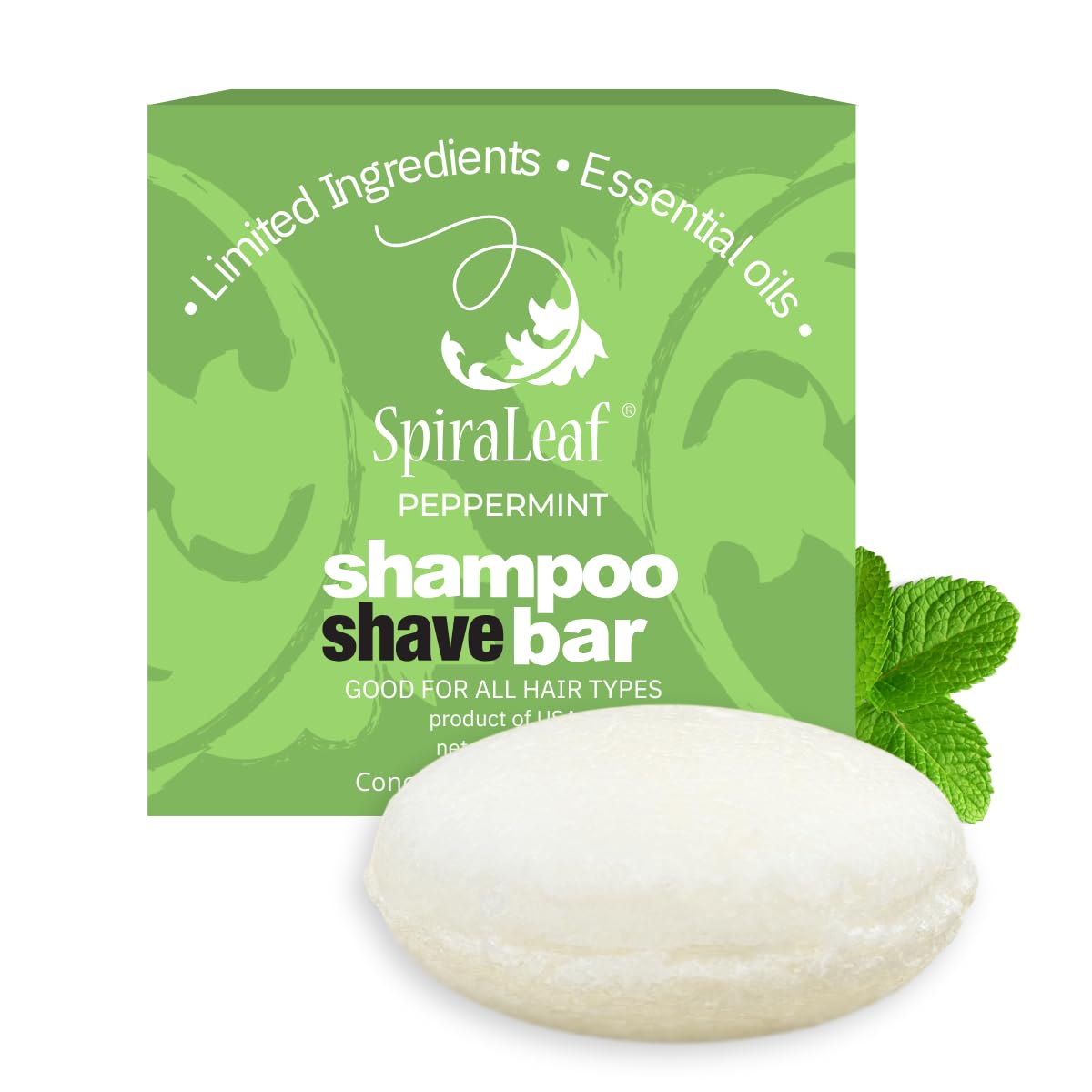 Spiraleaf Shampoo and Shave Bar peppermint close-up with rich lather for all hair types.