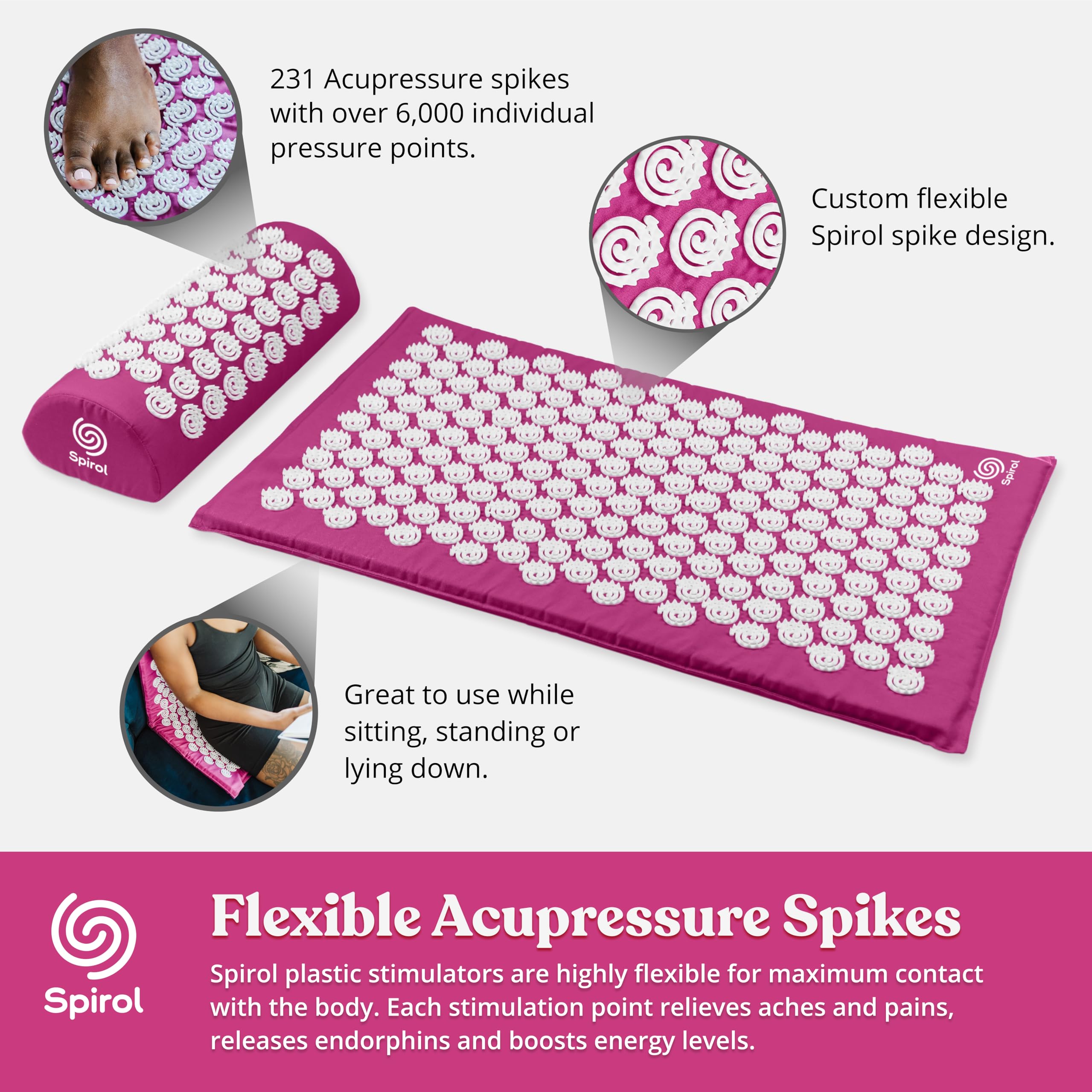 Spirol acupressure mat and pillow bundle for home use