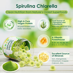 Gummies with spirulina and chlorella ingredients illustration