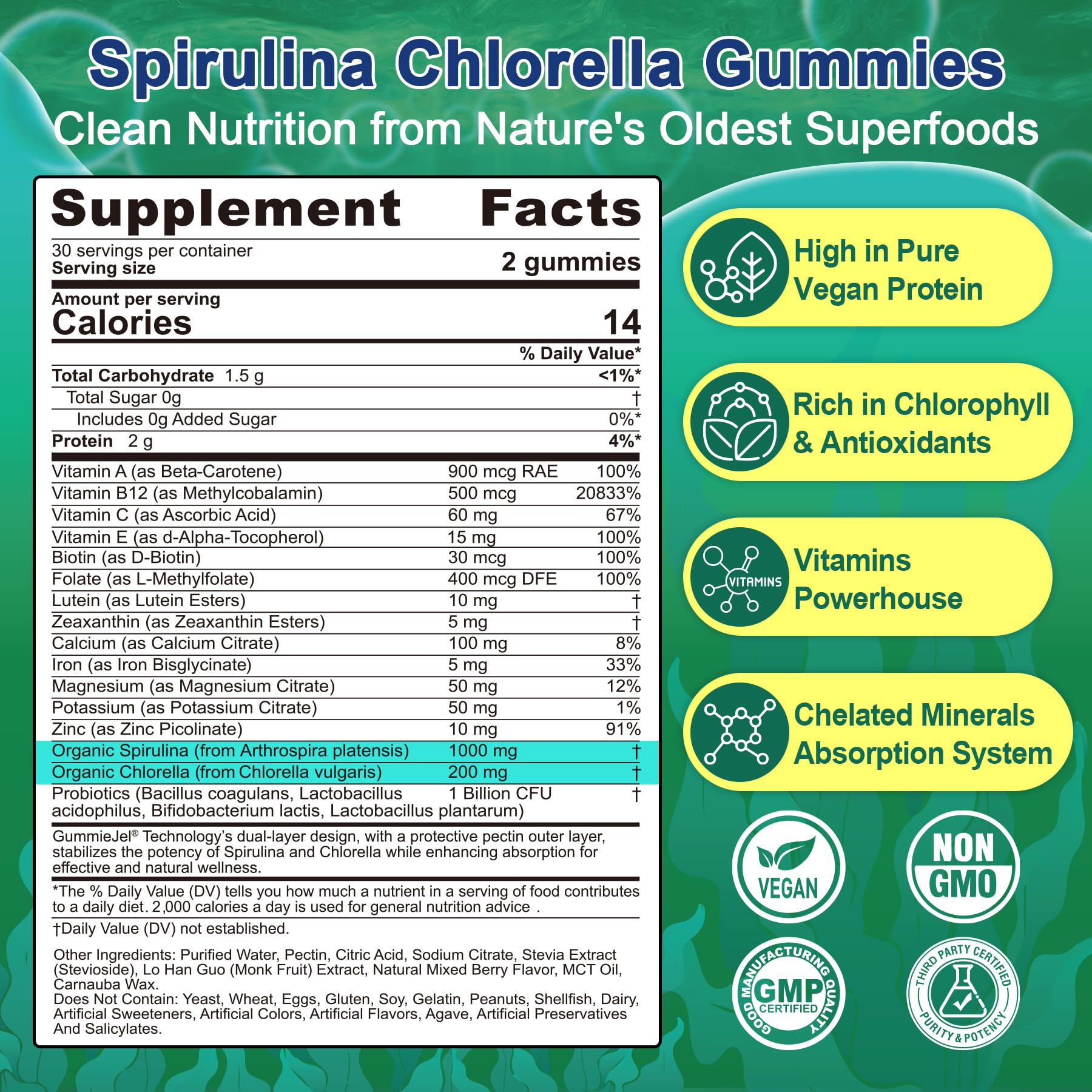 Spirulina and chlorella gummies for daily greens