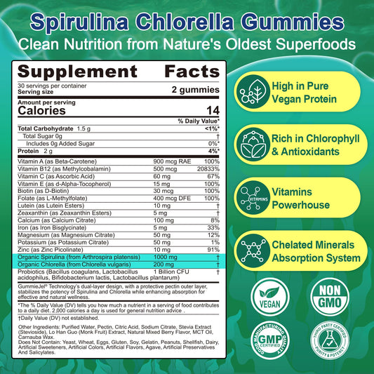 Spirulina and chlorella gummies for daily greens