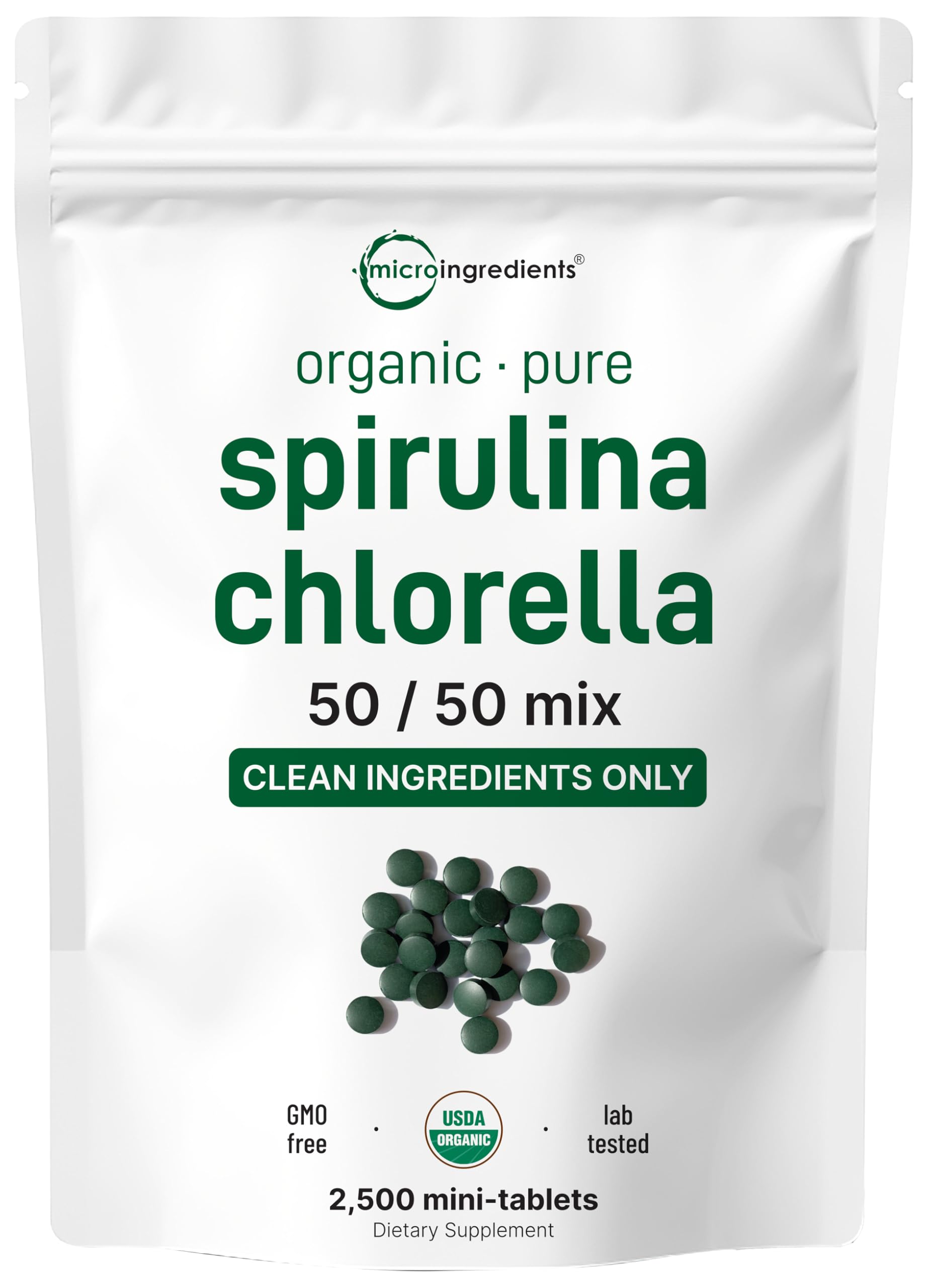 Spirulina and chlorella mini tablets with 50/50 blend