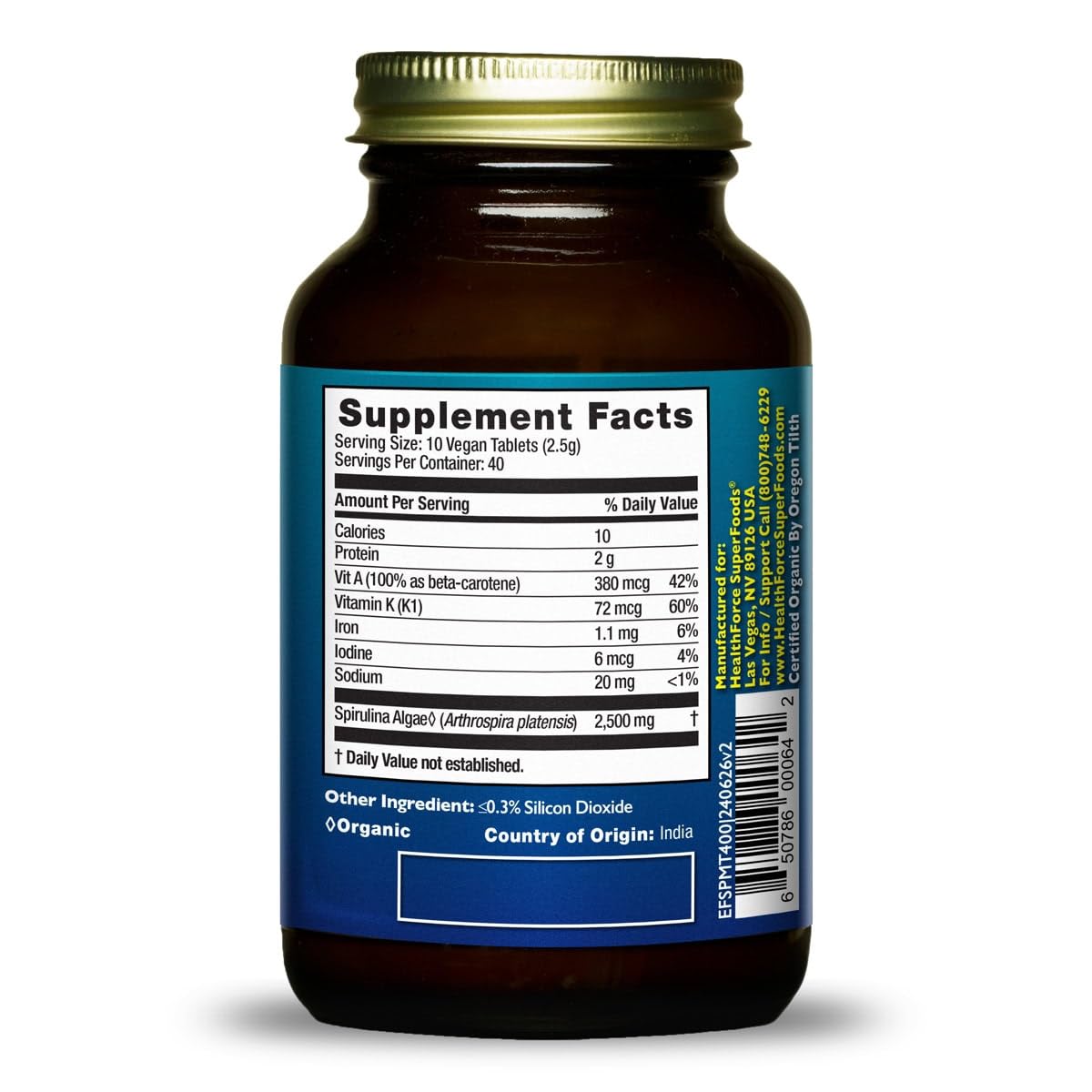 HealthForce Spirulina Manna bottle side view
