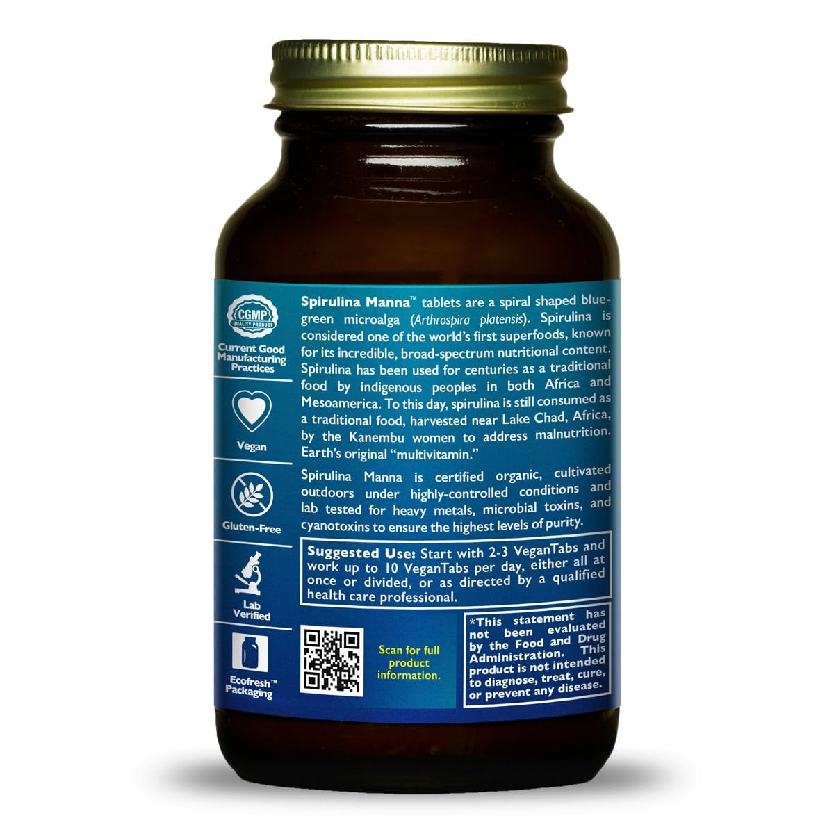 Close-up of Spirulina Manna tablets