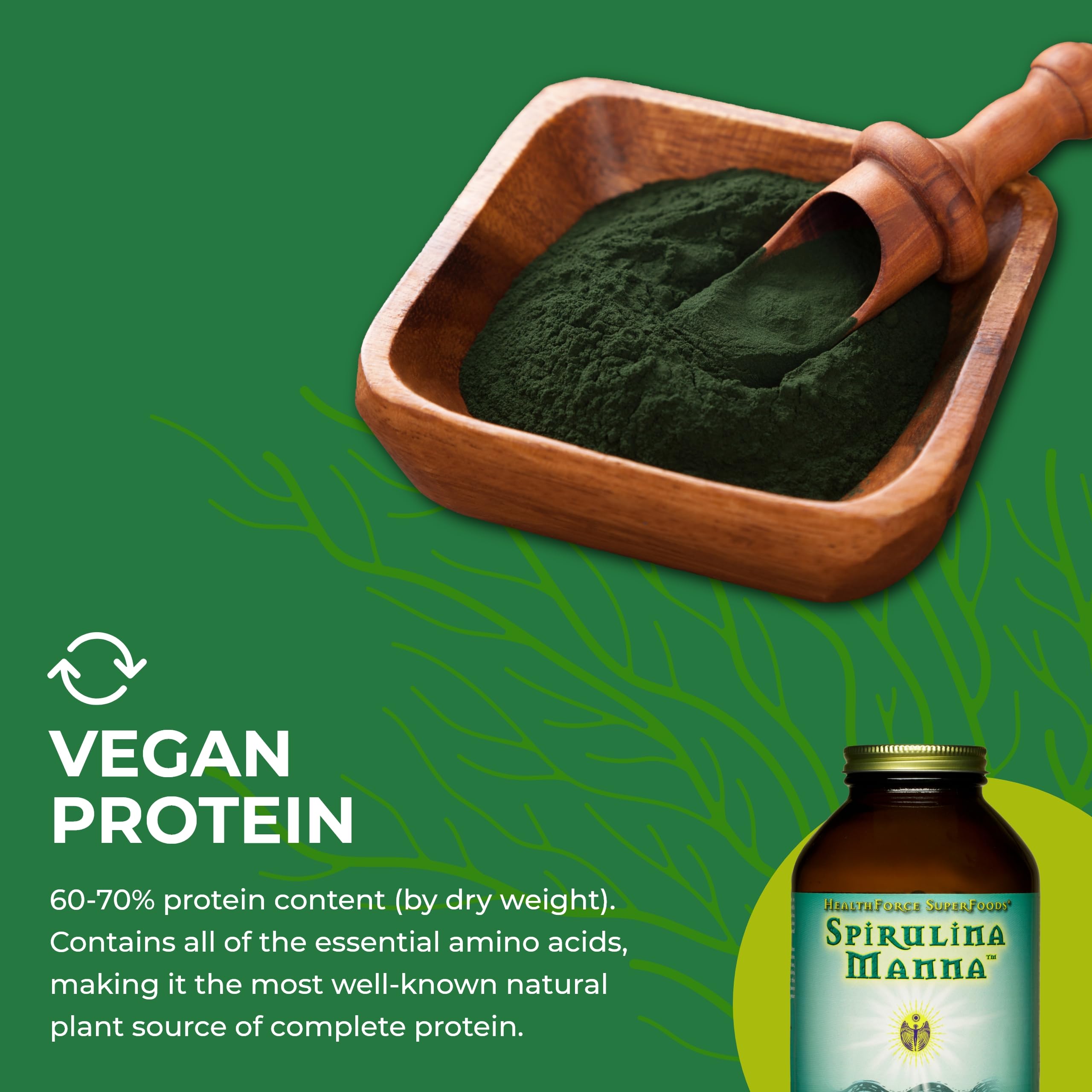 Spirulina Manna logo and product information