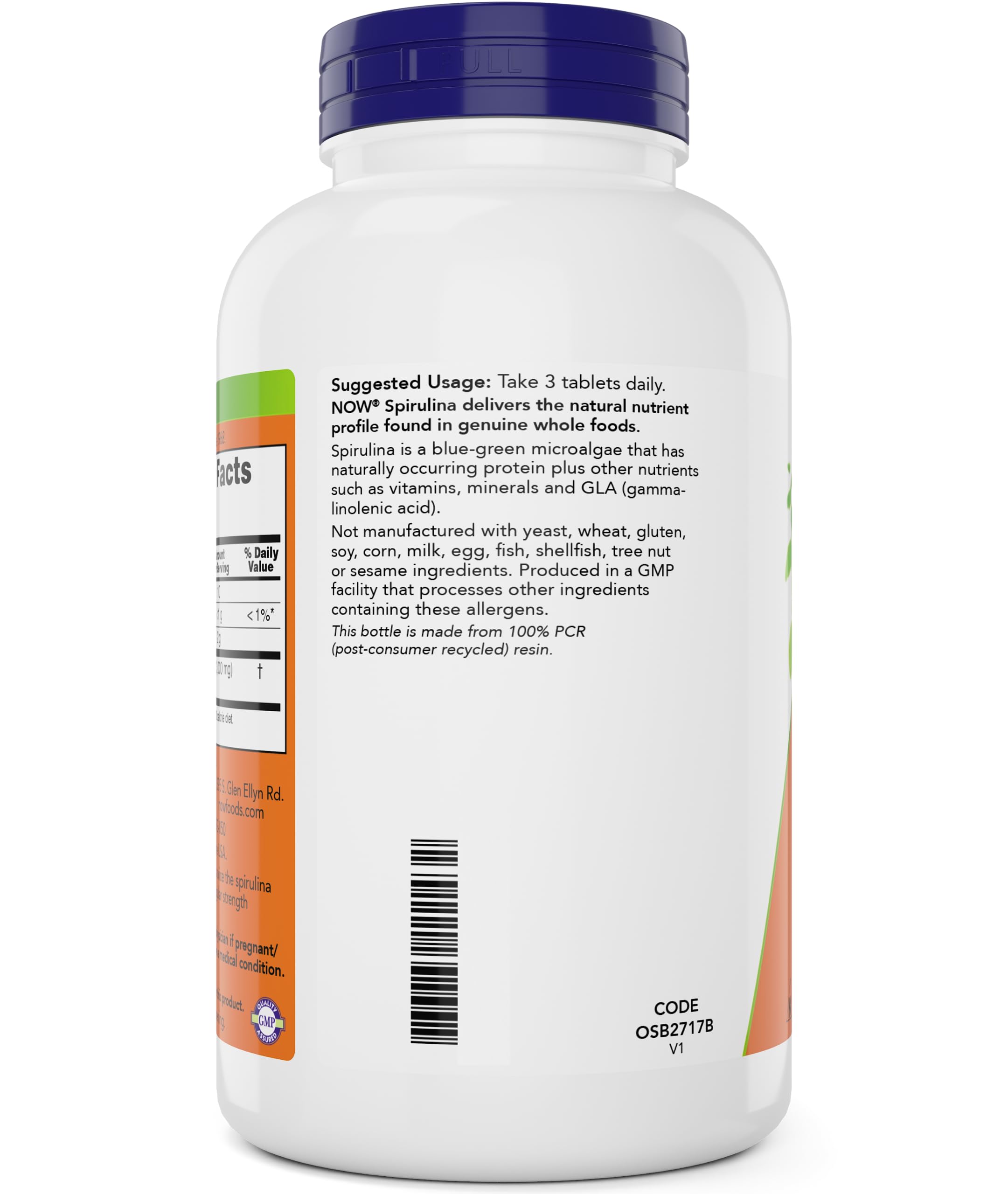NOW spirulina non-GMO dietary supplement information