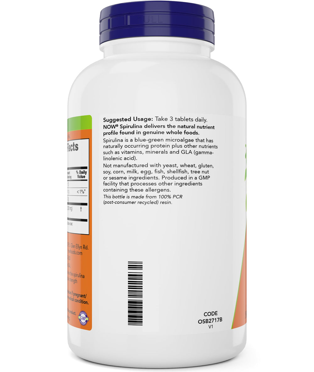 NOW spirulina non-GMO dietary supplement information