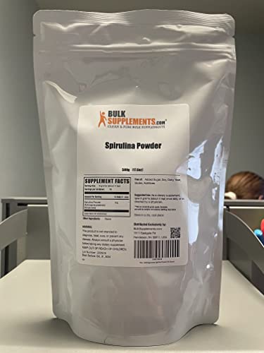 Back view showing spirulina powder image and product information