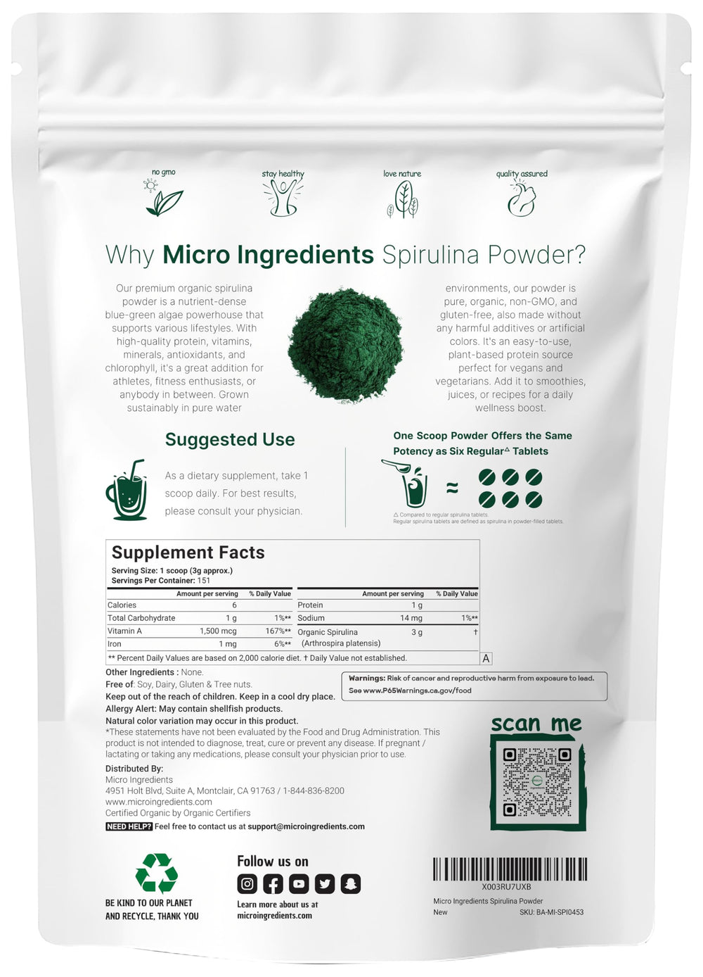 Spirulina powder added to a shake