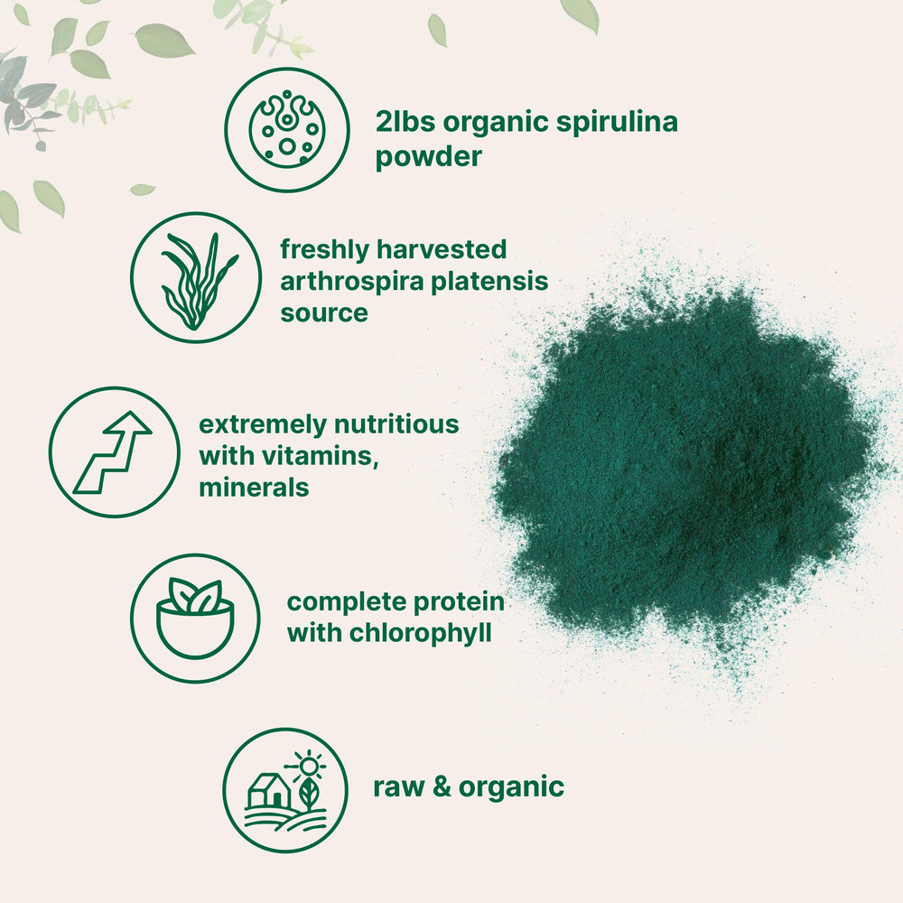 Spirulina powder label close-up