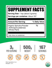Serving spoon with 3g of organic spirulina powder