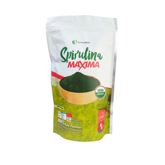 SpirulinaMater powder bottle with scoop