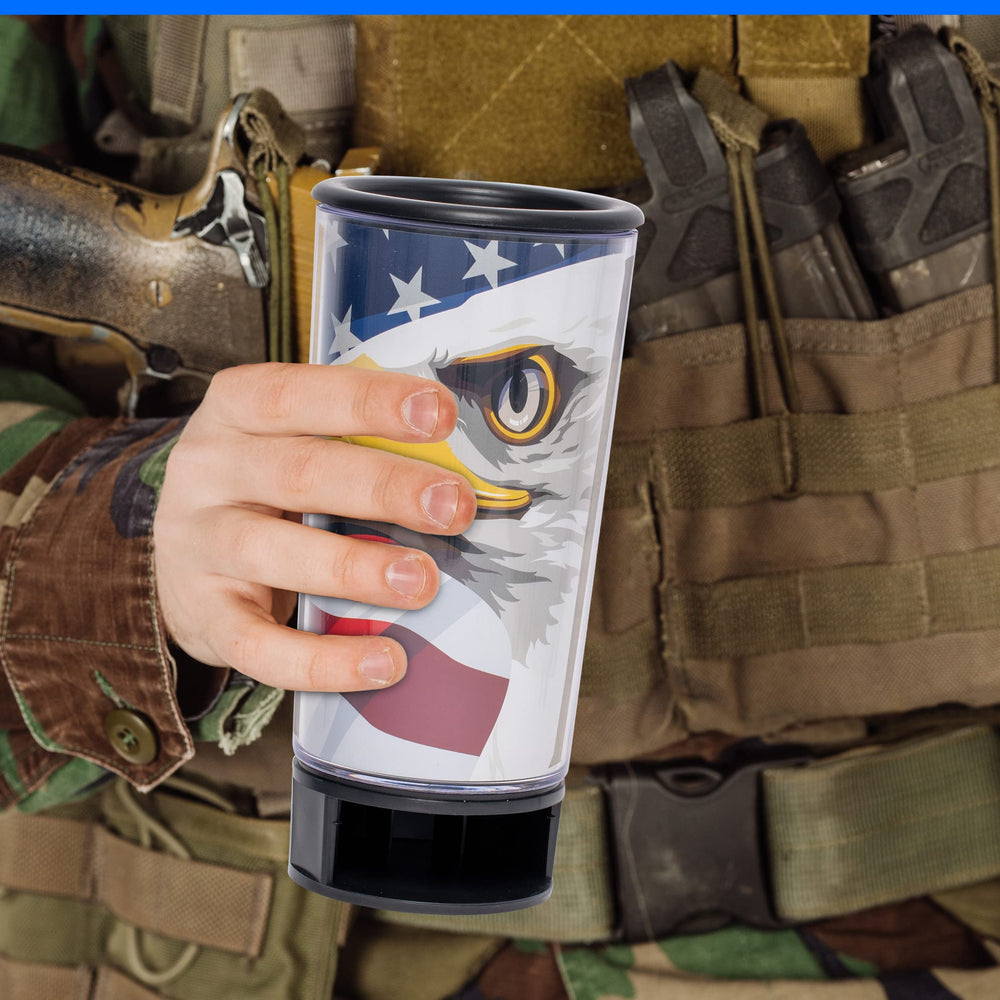 Close up of spill-proof funnel on Spit Bud American Eagle