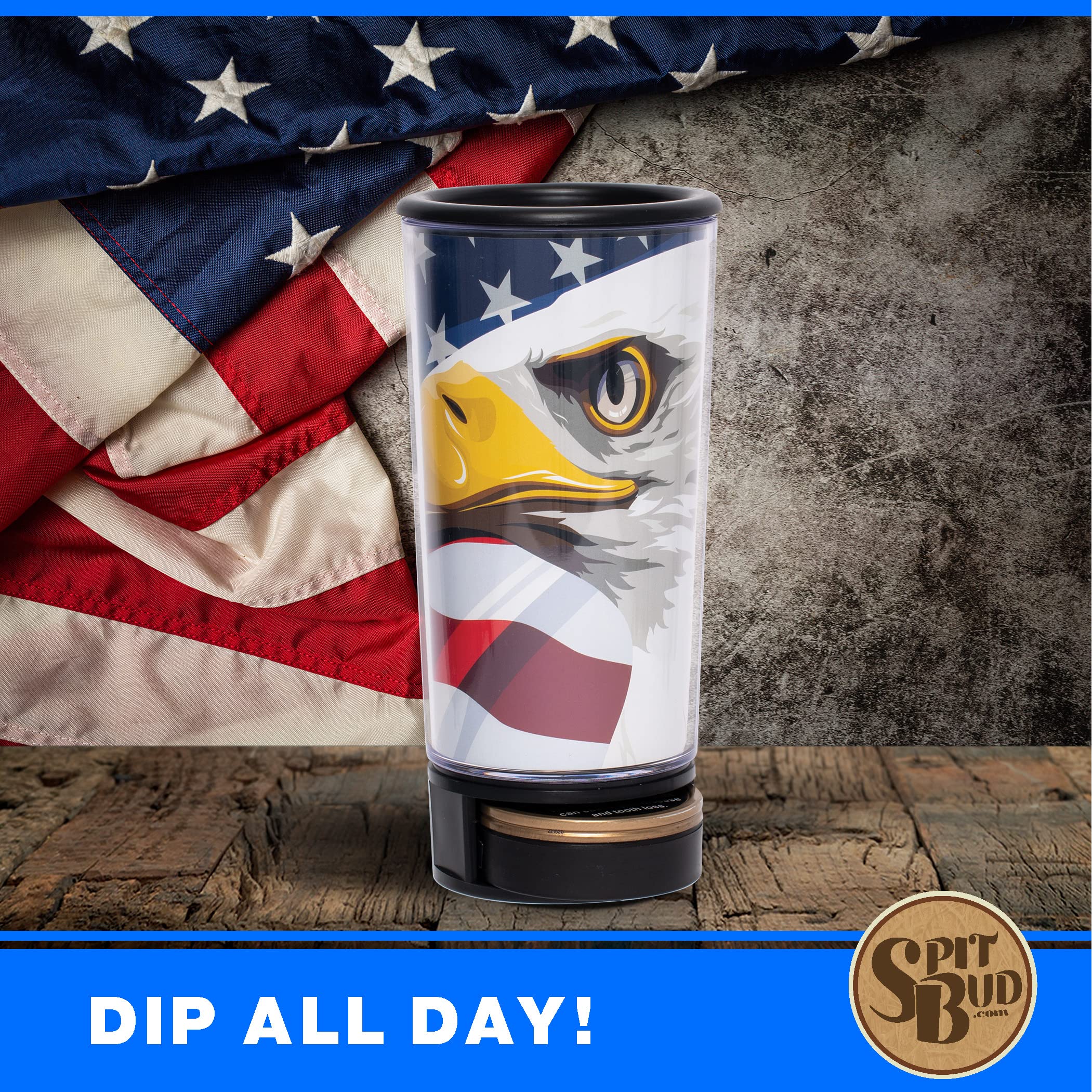 Spit Bud American Eagle fits in a car cup holder 4x8 inches