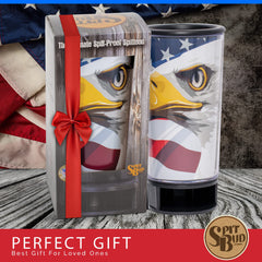 8oz capacity and spill proof design of Spit Bud American Eagle