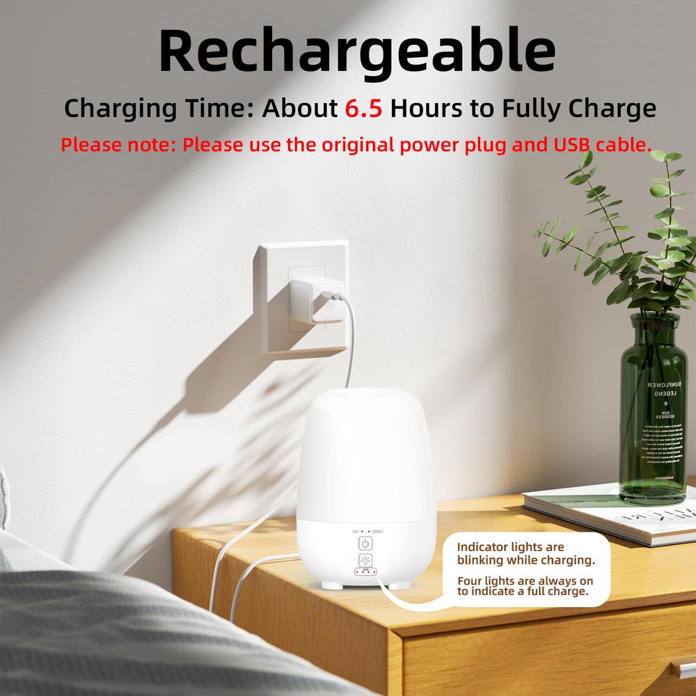 Compact diffuser placed on bedroom nightstand