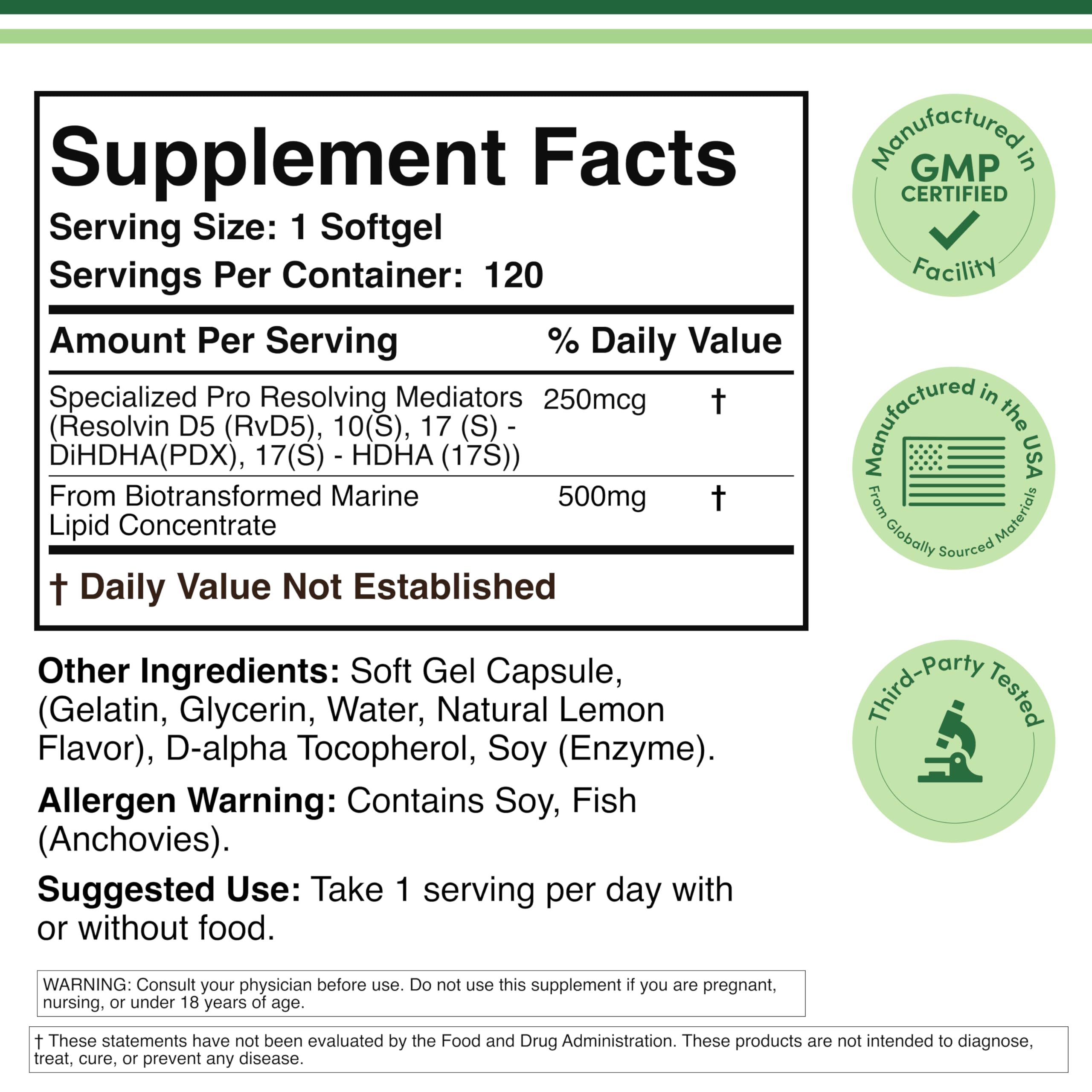 Highlight: 250 mcg SPM per serving