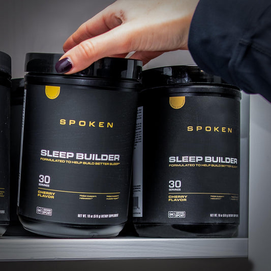 Close-up of Sleep Builder ingredients list including L-theanine, magnesium, inositol, glycine, glutamine