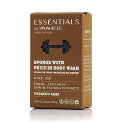 SPONGELLÉ Men’s Tobacco Leaf Buffer lathering action for cleansing and exfoliation.