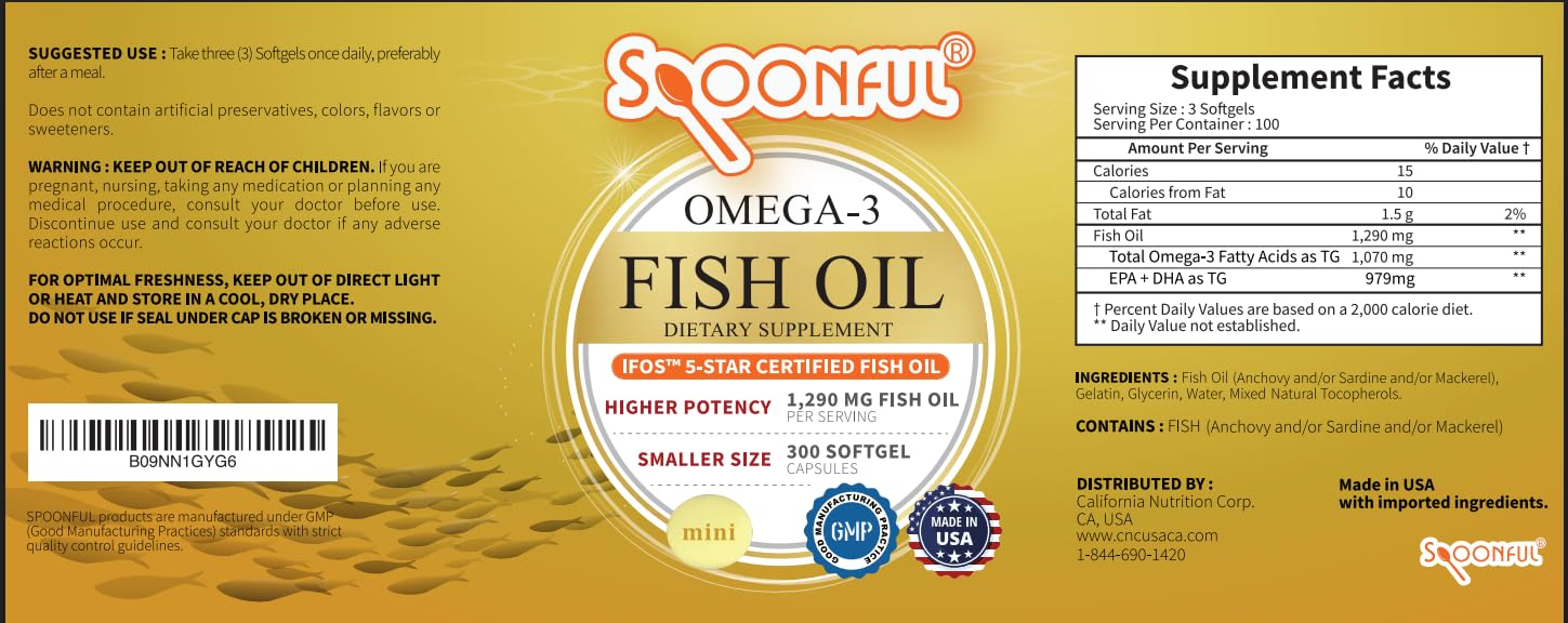 iFOS certified label on Spoonful Omega-3 bottle