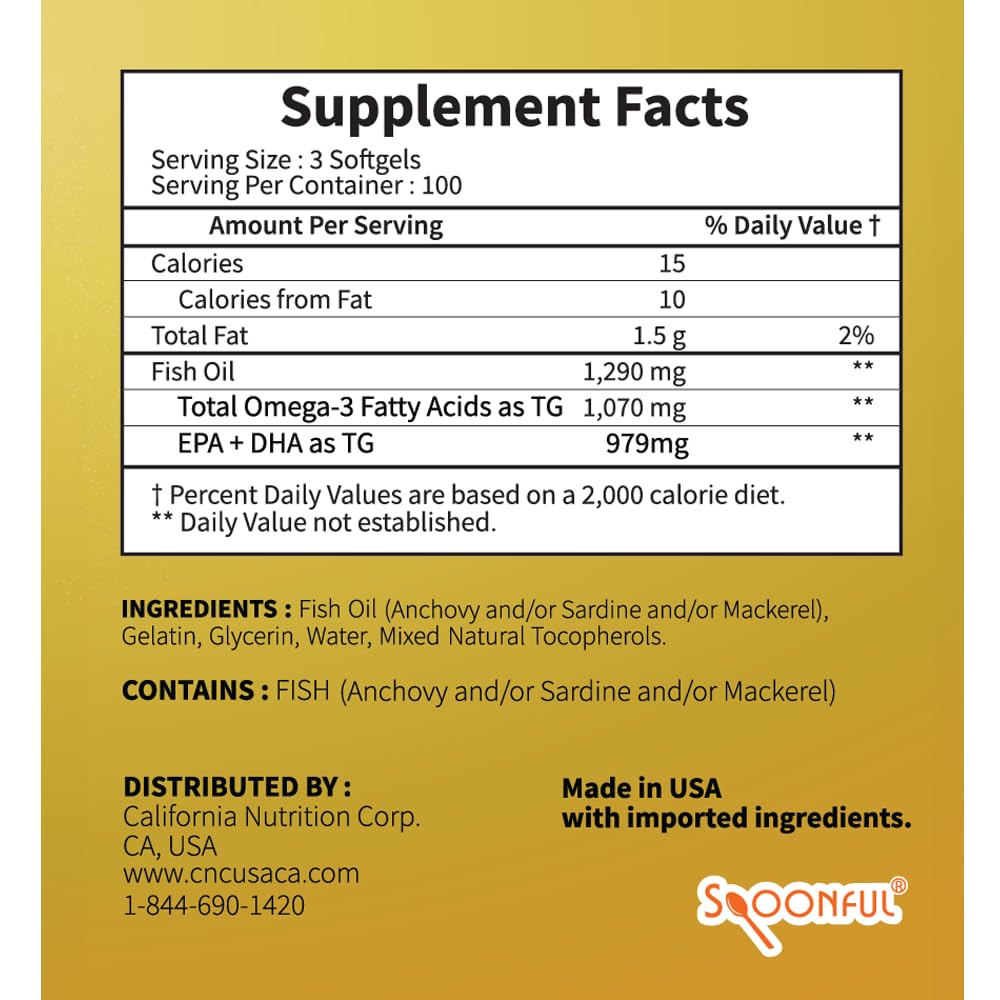 Spoonful Omega-3 softgels ready for use with packaging