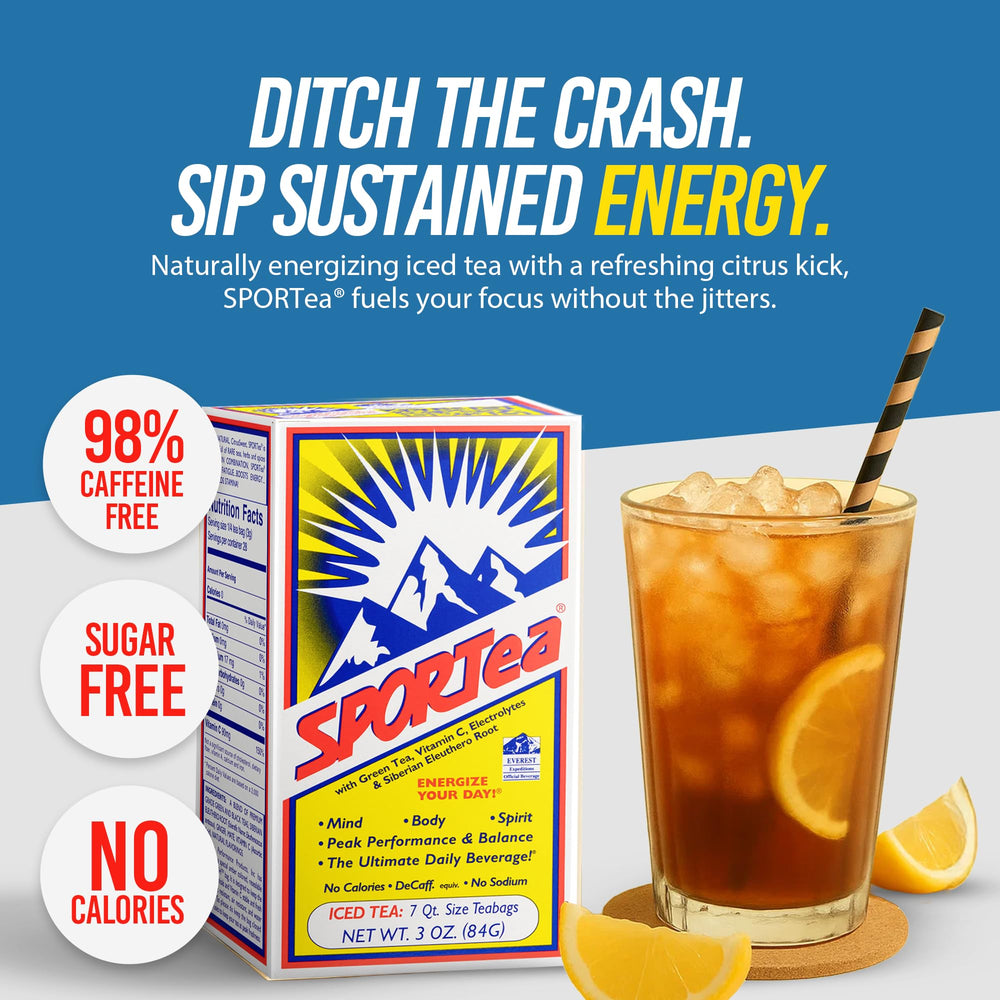 Nutritional highlights on SPORTea Iced: gluten-free, zero calories, zero sugar, zero sodium