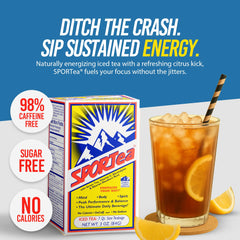 Nutritional highlights on SPORTea Iced: gluten-free, zero calories, zero sugar, zero sodium