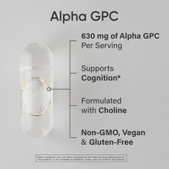 Close-up of Alpha GPC 630mg bottle label