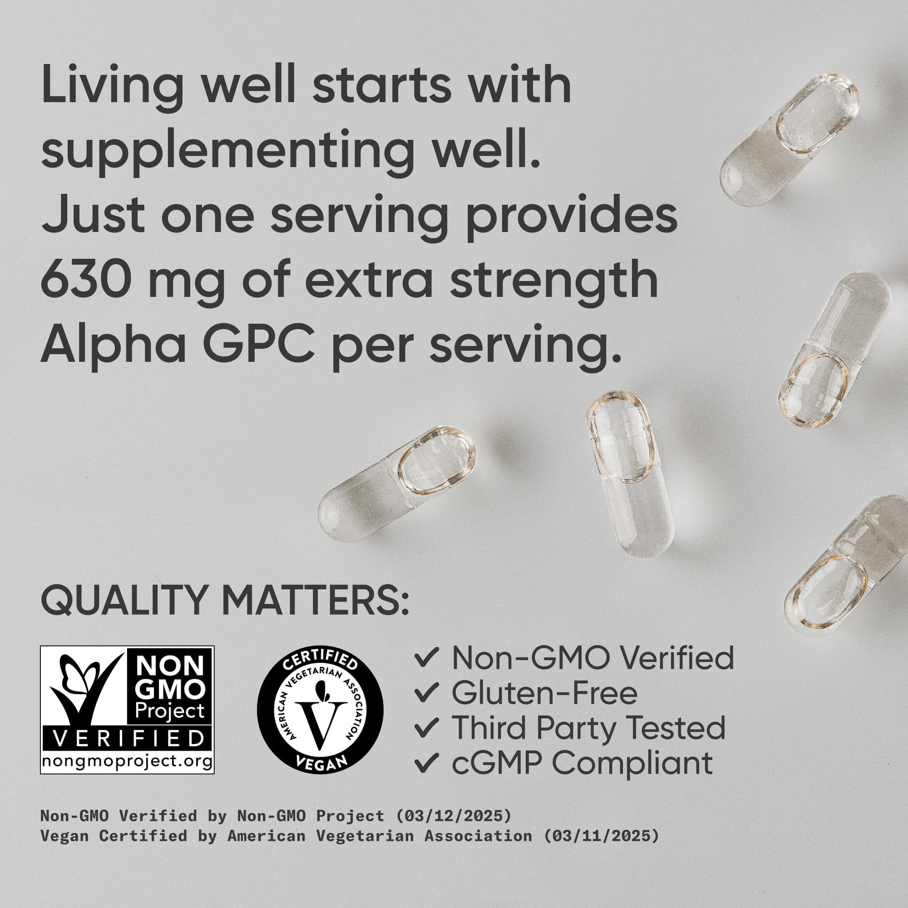 Gluten-free and non-GMO Alpha GPC capsules