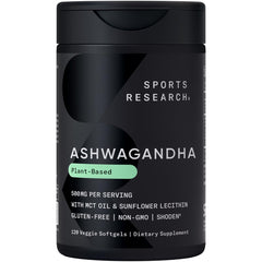Sports Research Ashwagandha Softgels bottle with Coconut MCT Oil label