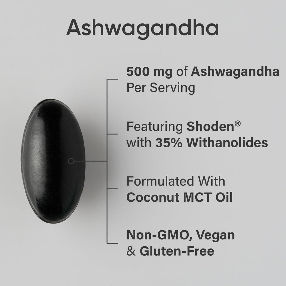 Close-up of Ashwagandha softgel capsules in a bottle