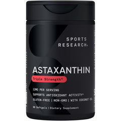 Sports Research Astaxanthin 12mg with Organic Coconut Oil – 60 Softgels packaging