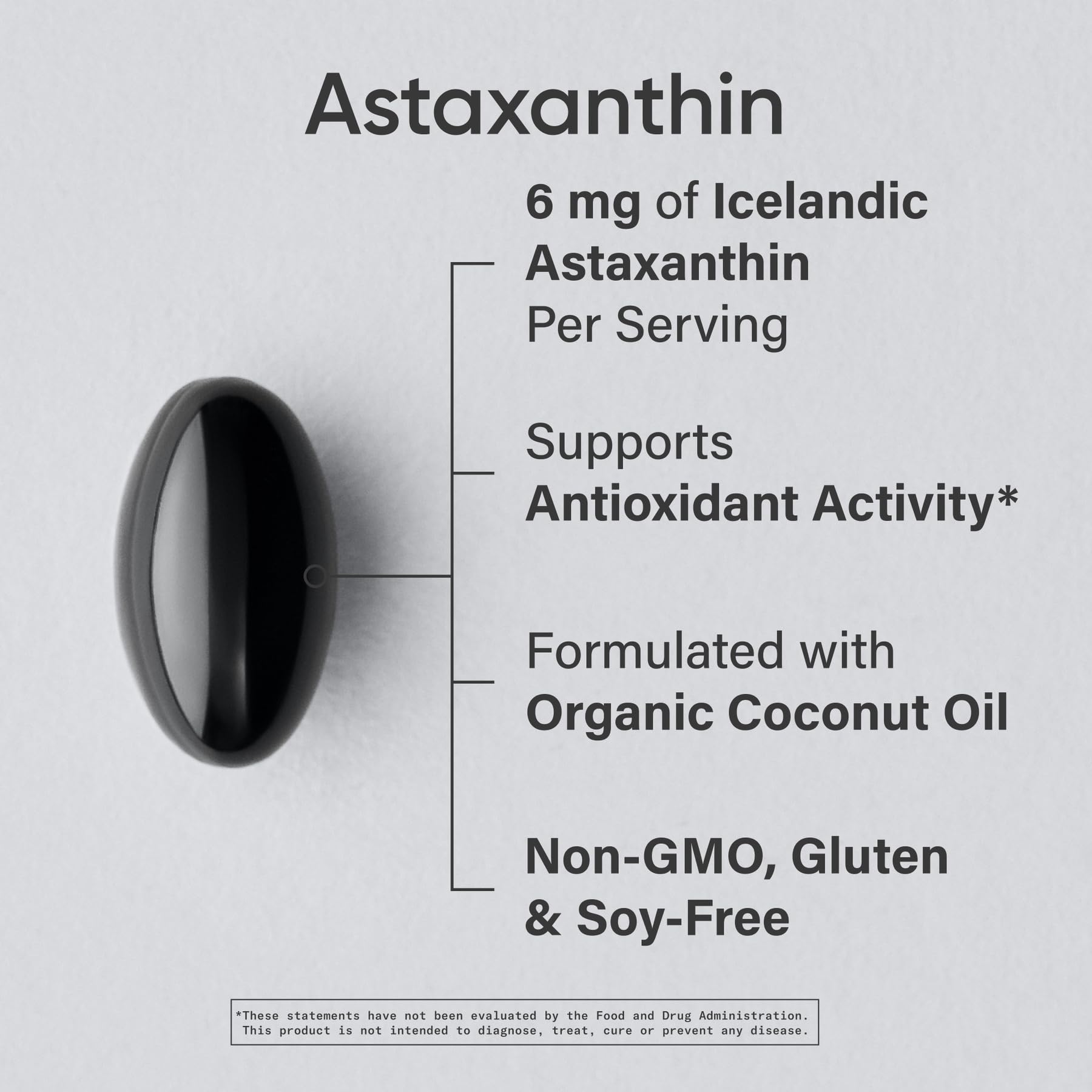 Close-up of Astaxanthin 6mg softgels with organic coconut oil
