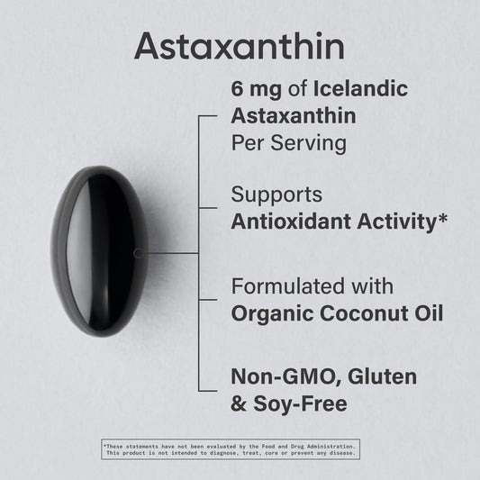 Close-up of Astaxanthin 6mg softgels with organic coconut oil