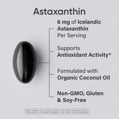 Close-up of Astaxanthin 6mg softgels with organic coconut oil